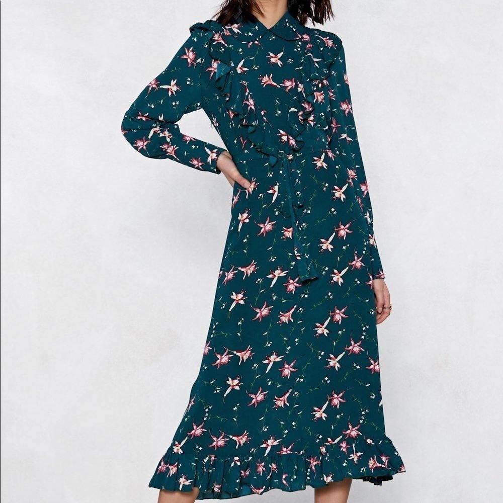 Nastygal floral ruffle midi dress